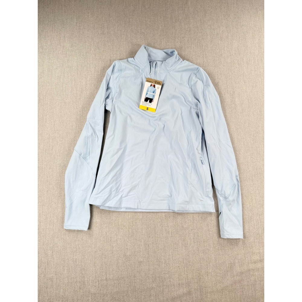 Mondetta Womens Active Ribbed 1/2 Zip Top Light Blue Thumbholes 1874267 S
